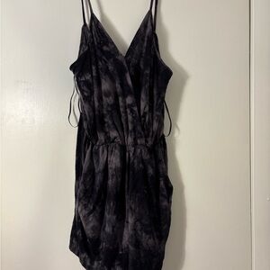 Black Tie Dye Soft Knit Romper Women’s Size S/M Spaghetti Strap Pockets Casual